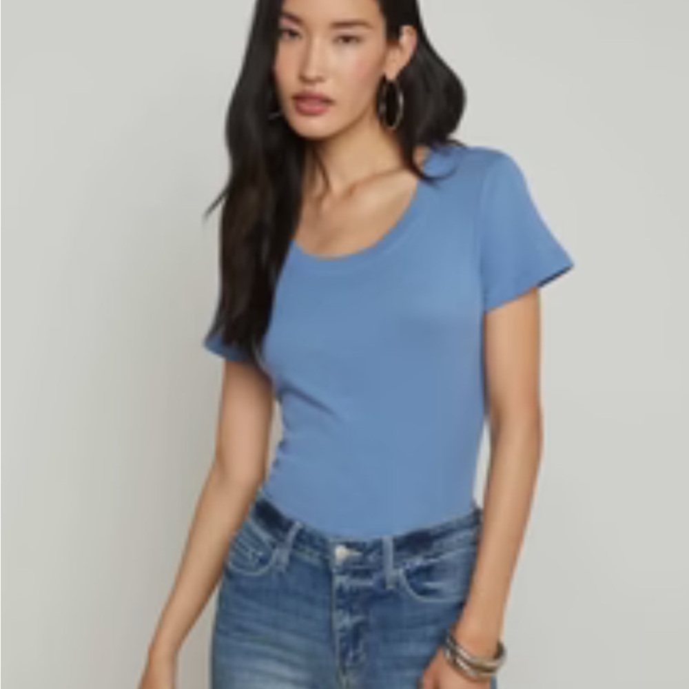 L’agence Cory cotton scoop neck T blue